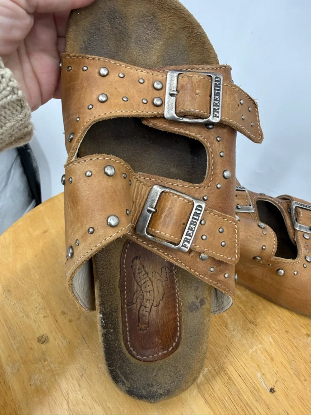 Freebird Asher distressed leather with signature studded hardware sandal 8